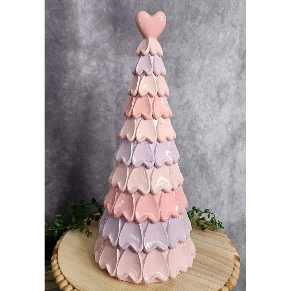 Valentines Day Pink Purple Hearts Decorative Tree‎ Resin 12" Tabletop Figurine
